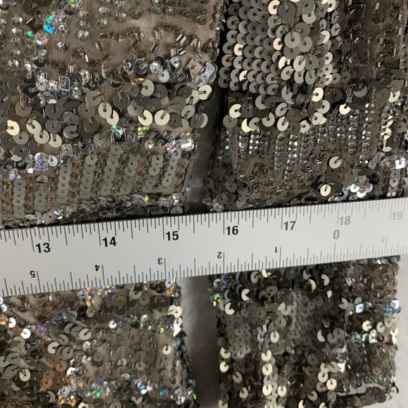 Vtg Scala Sequin Dress Womens 12 Metallic 100% Silk V-Neck Long‎ Sleeve Back Zip - Picture 8 of 11